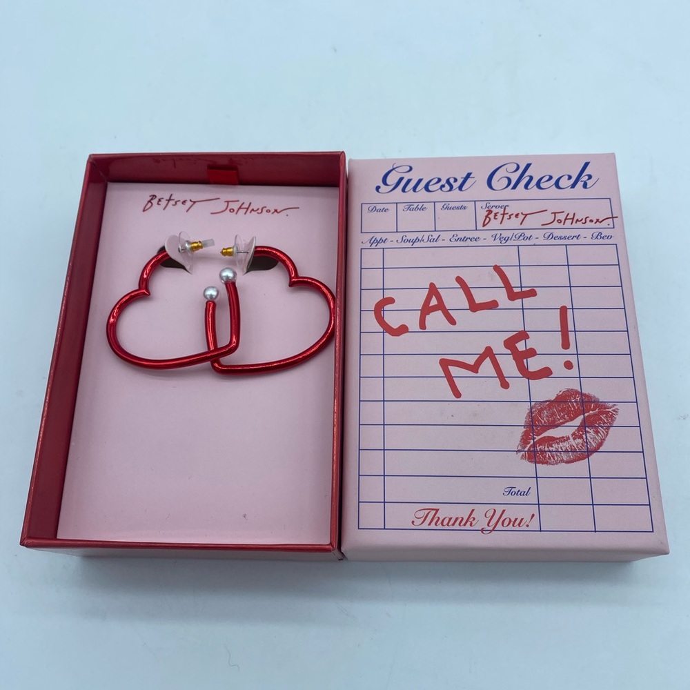 Betsey Johnson Red Heart Hoop Earrings